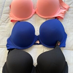 Victoria's Secret Pink, Blue, and Black Bra Trio